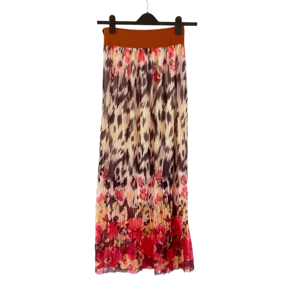Wewa Dresses & Skirts - BNWT Wewa Women's Coral/Brown Floral Elasticated Waist Maxi Chiffon Skirt Sz 12